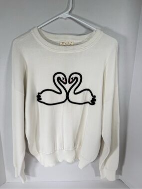 Marled Cream Sweater with Black Swan Motif